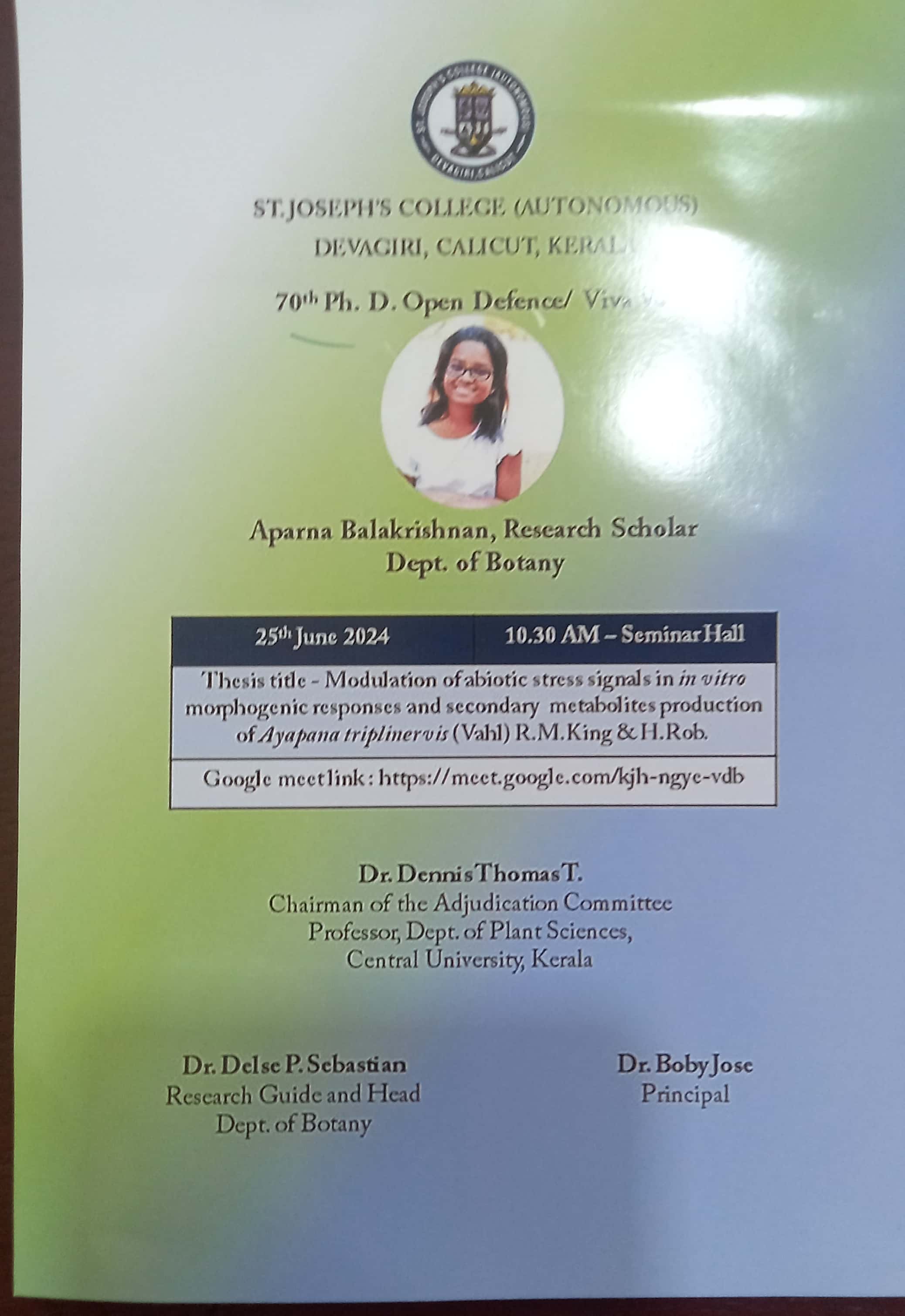 70th Ph.D Open Defence